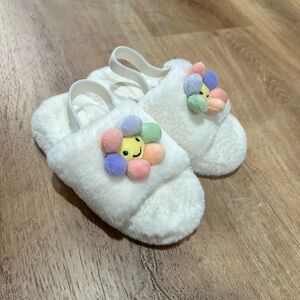 Cat & Jack White Kids Slippers with Colorful Flower